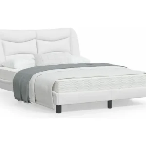 Estrutura de cama com luzes LED 140x200 cm couro artif. branco