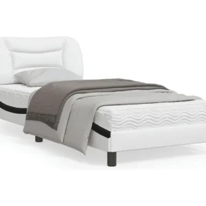 Estrutura cama com luzes LED 90x190 cm couro artif. branco/preto