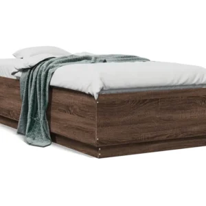 Estrutura cama com luzes LED derivados madeira carvalho castanho