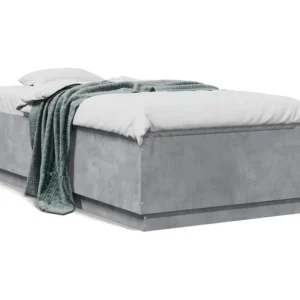 Estrutura de cama com luzes LED derivados madeira cinza cimento
