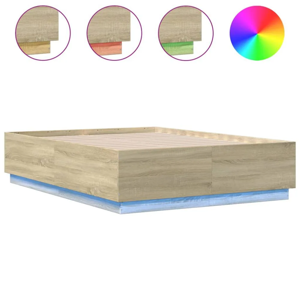 Estrutura cama com luzes LED derivados madeira carvalho sonoma