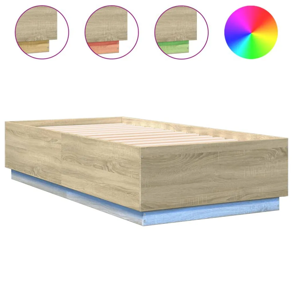 Estrutura cama com luzes LED derivados madeira carvalho sonoma