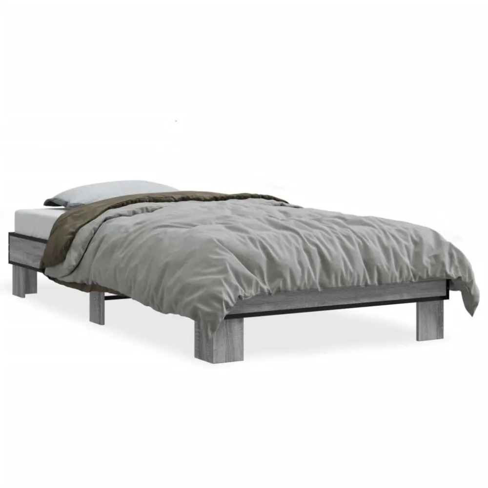 Estrutura de cama derivados de madeira e metálico cinzento sonoma