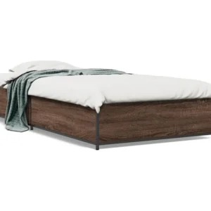 Estrutura de cama derivados de madeira/metal carvalho castanho