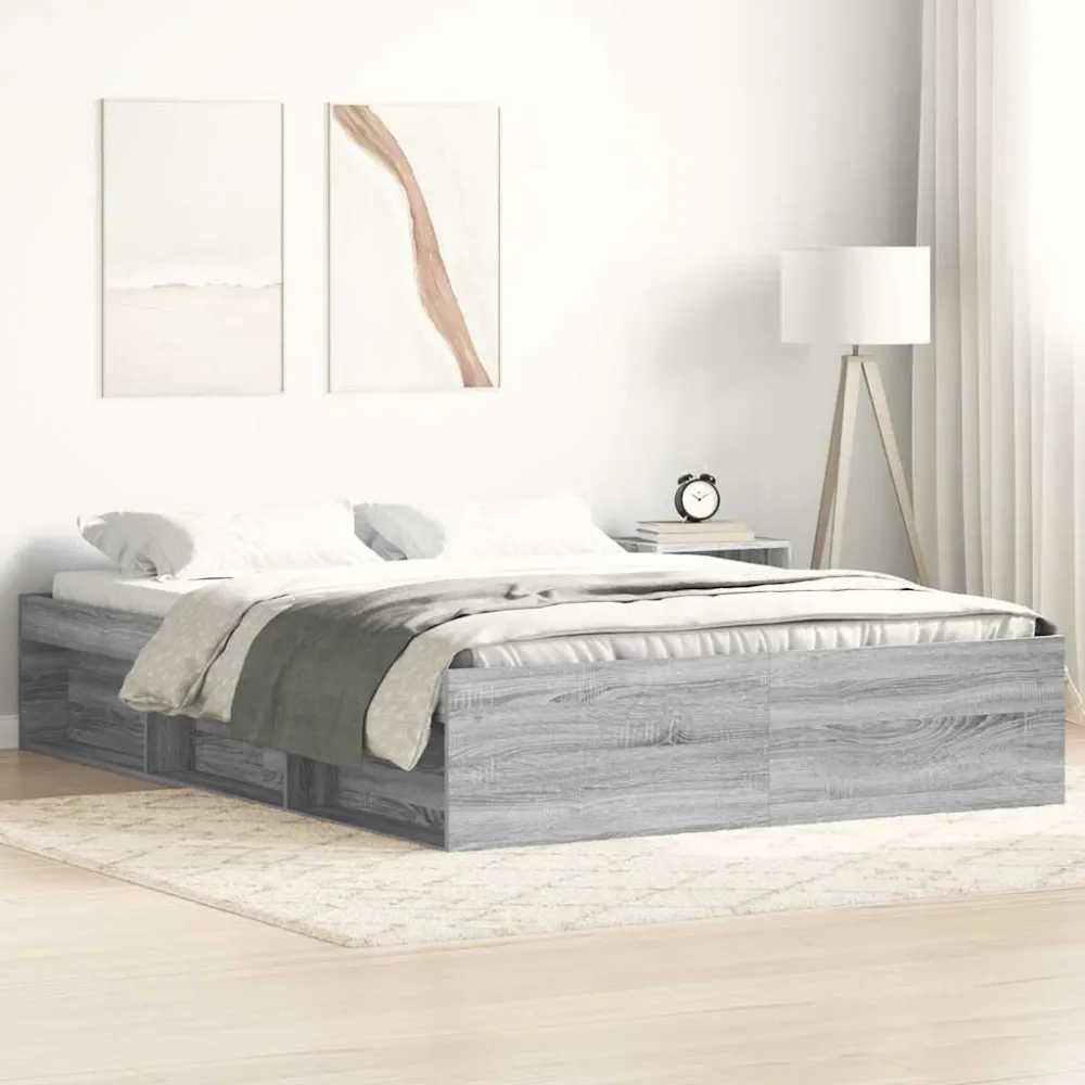 Estrutura de cama king 150x200 cm cinzento sonoma