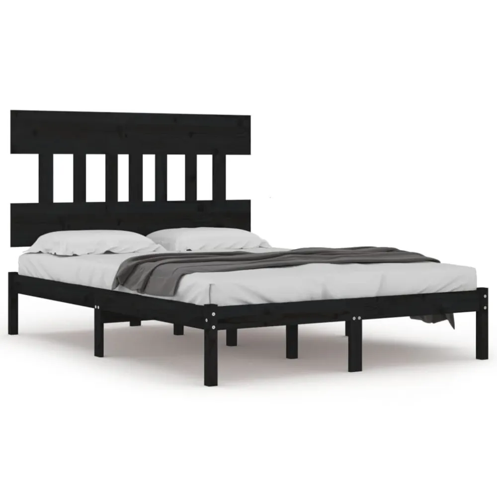 Estrutura de cama king 150x200 cm madeira maciç preto