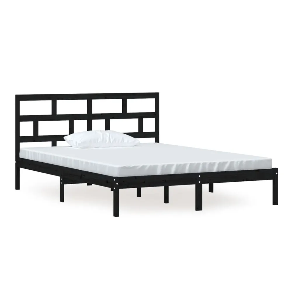 Estrutura de cama king 150x200 cm madeira maciç preto