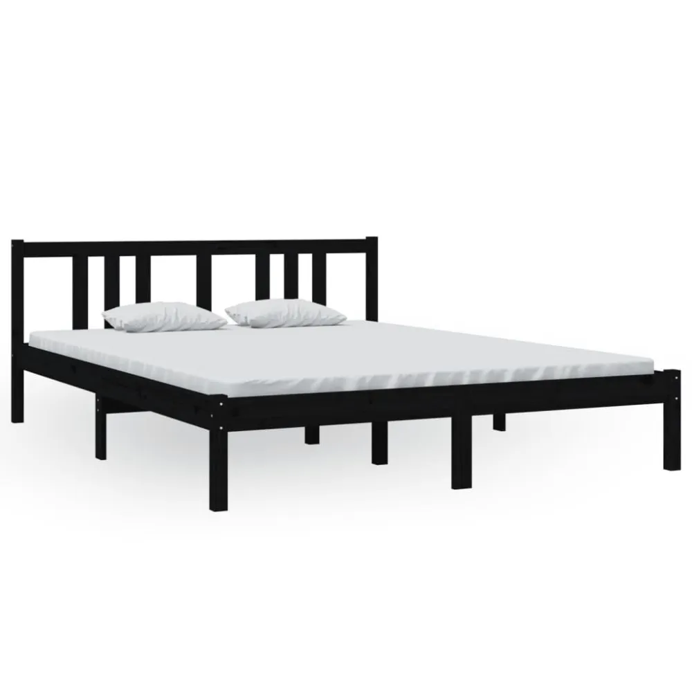 Estrutura de cama king 150x200 cm madeira maciç preto