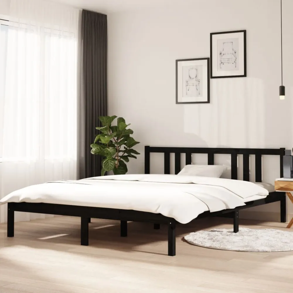 Estrutura de cama king 150x200 cm madeira maciç preto