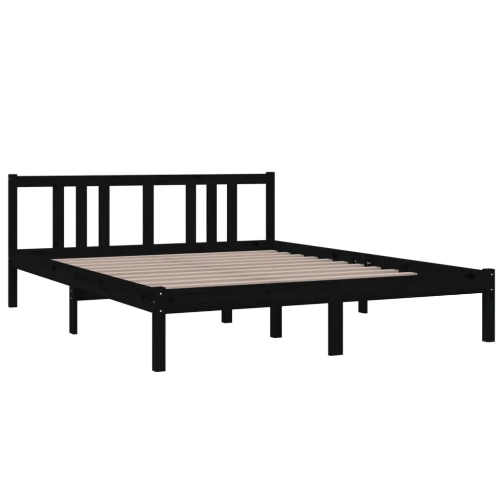 Estrutura de cama king 150x200 cm madeira maciç preto