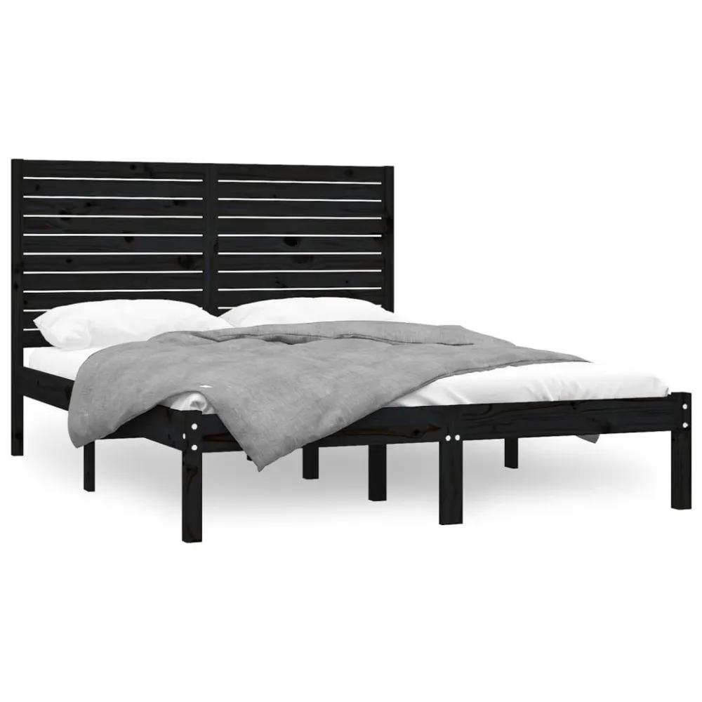 Estrutura de cama king 150x200 cm madeira maciç preto