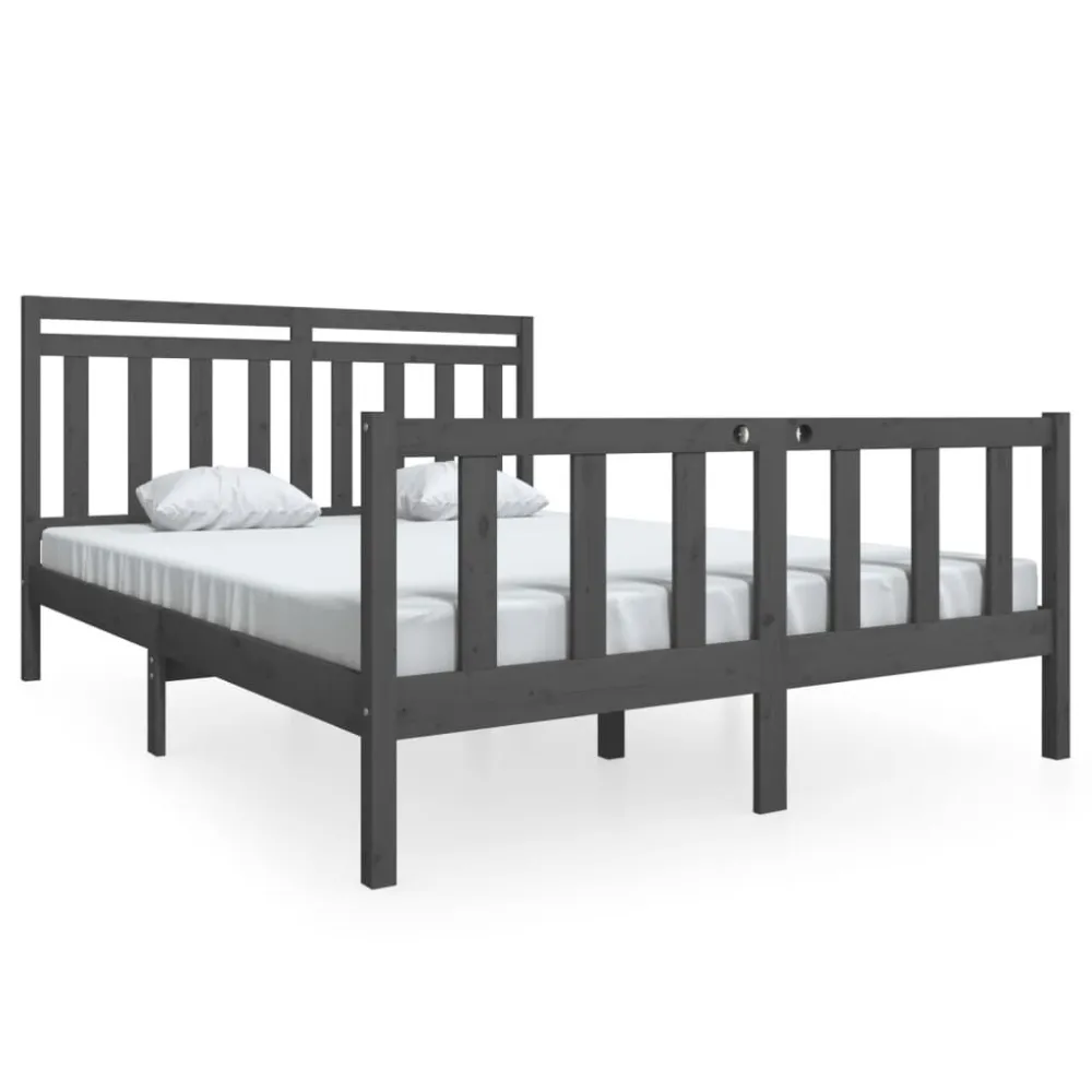 Estrutura de cama king 150x200 cm madeira maciç cinzento