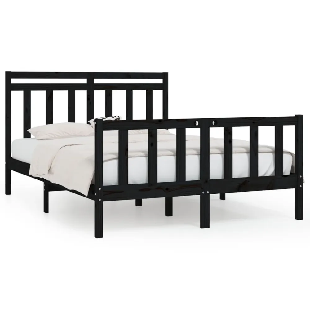 Estrutura de cama king 150x200 cm pinho maciço preto