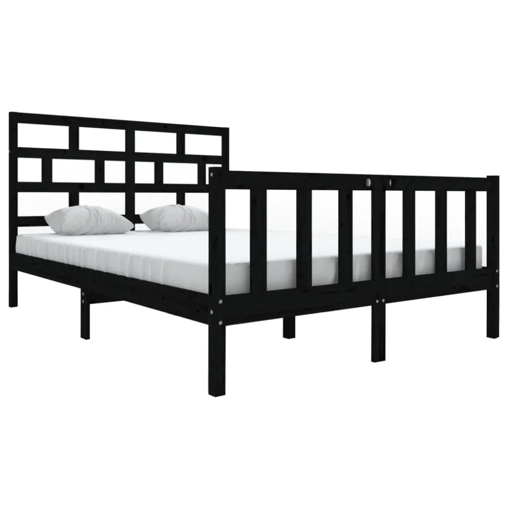 Estrutura de cama king 150x200 cm pinho maciço preto