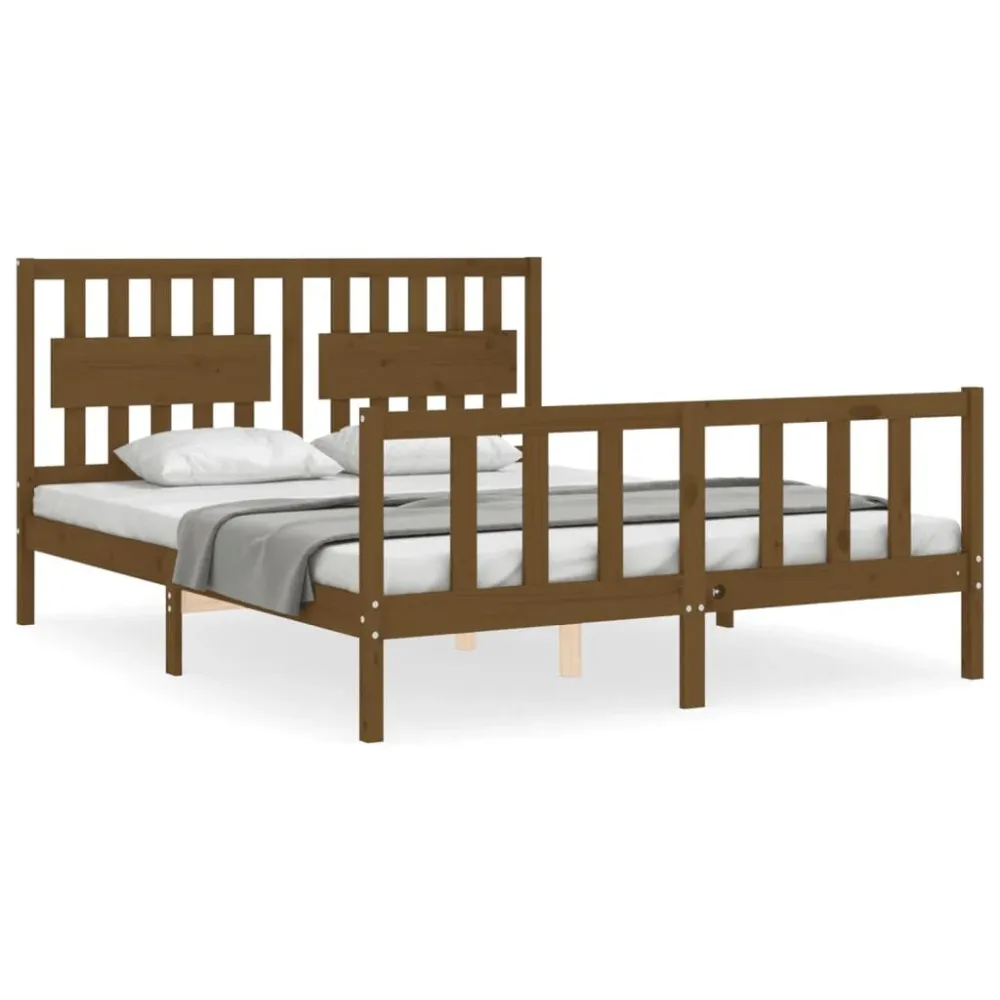 Estrutura de cama King Size com cabeceira madeira castanho-mel
