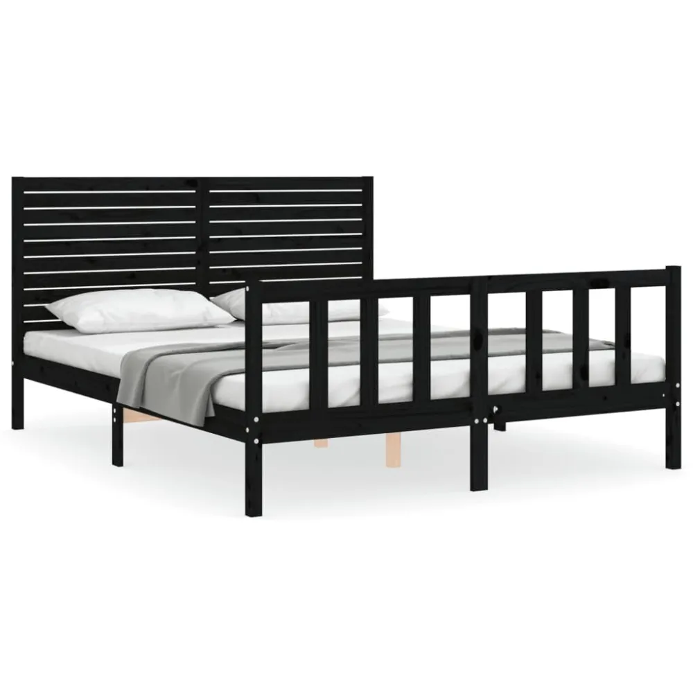 Estrutura de cama King Size com cabeceira madeira maciç preto