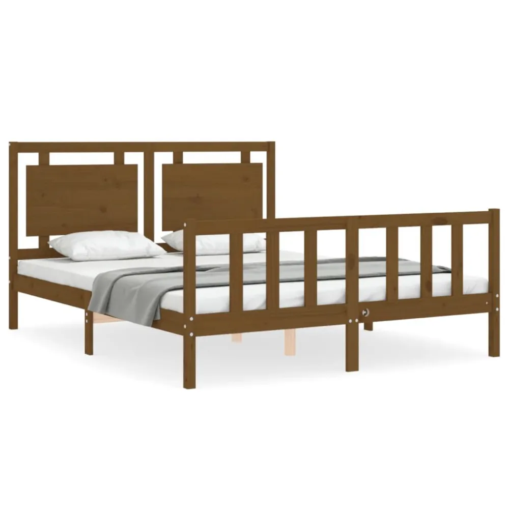 Estrutura de cama King Size com cabeceira madeira castanho-mel