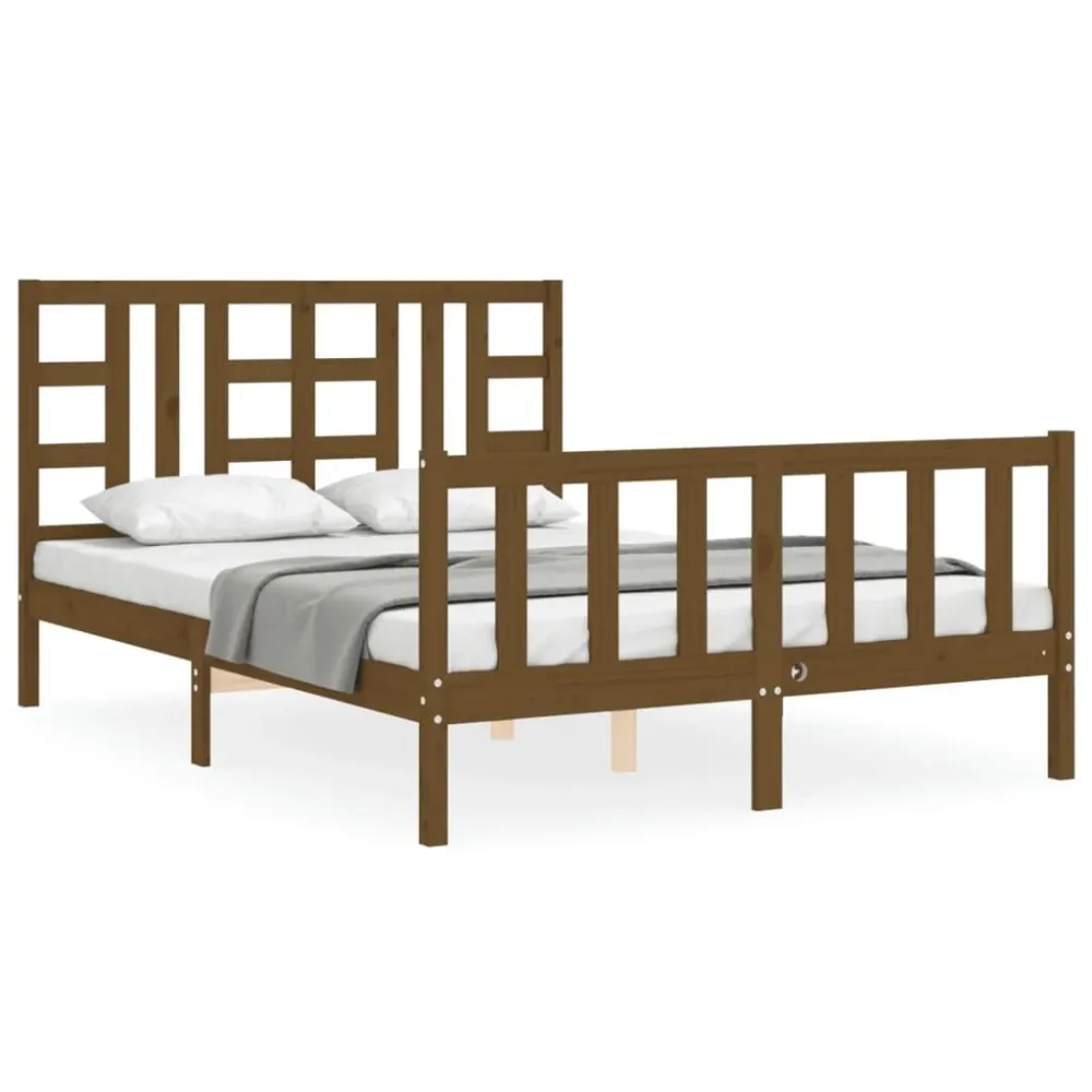 Estrutura de cama King Size com cabeceira madeira castanho-mel