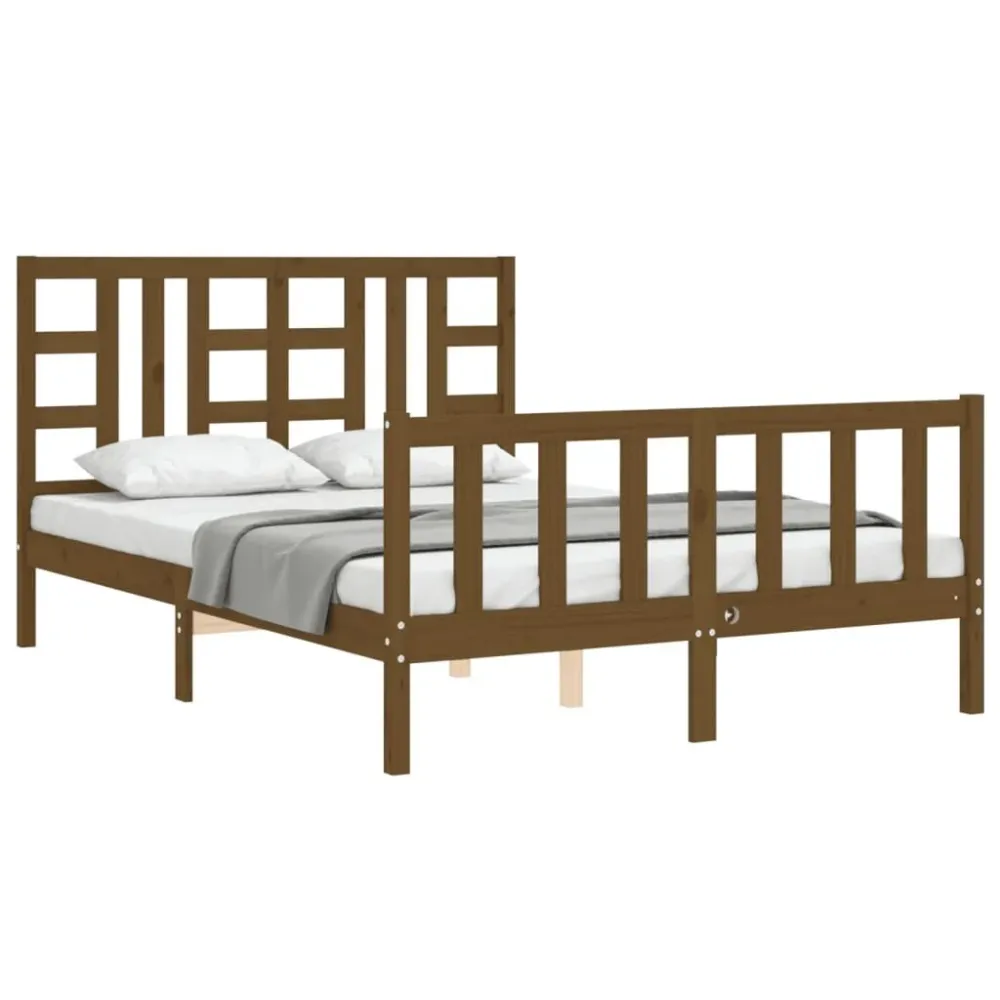 Estrutura de cama King Size com cabeceira madeira castanho-mel