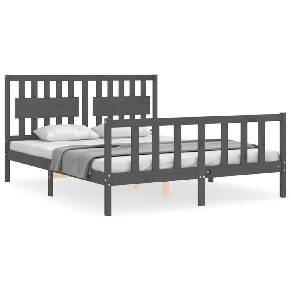 Estrutura de cama King Size com cabeceira madeira maciç cinza