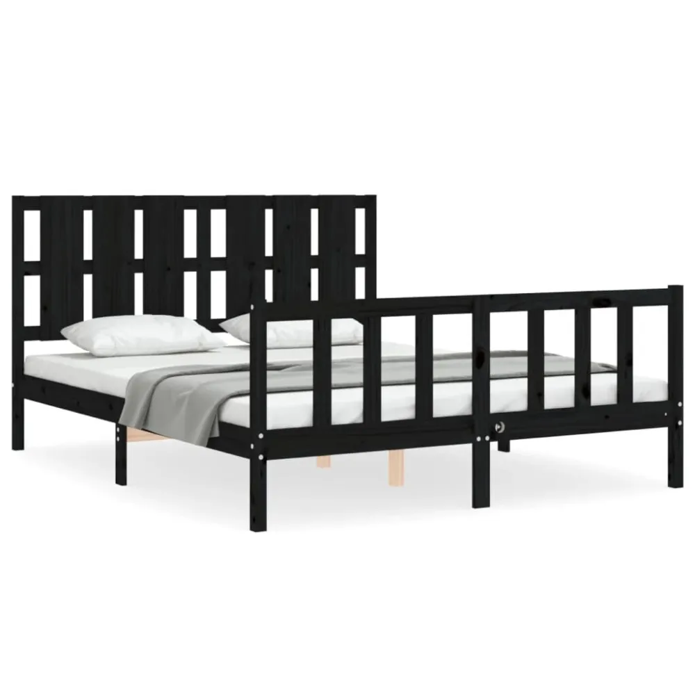 Estrutura de cama King Size com cabeceira madeira maciç preto