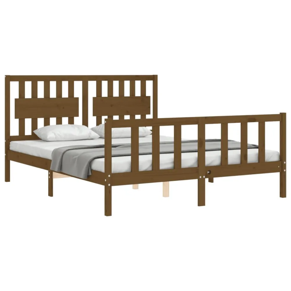 Estrutura de cama King Size com cabeceira madeira castanho-mel