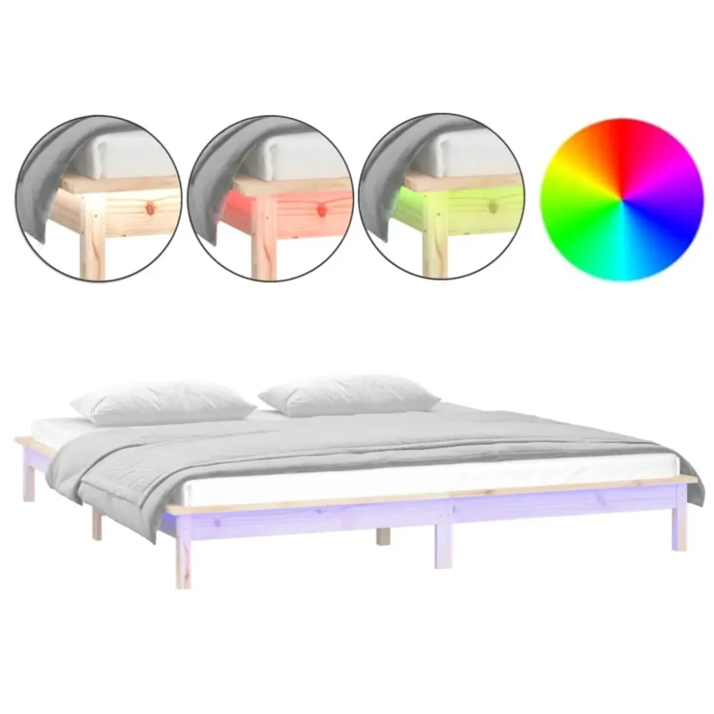 Estrutura cama king size com luzes LED 150x200 cm madeira maciç