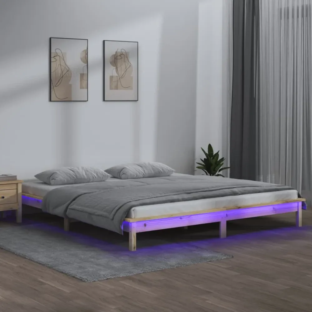Estrutura cama king size com luzes LED 150x200 cm madeira maciç