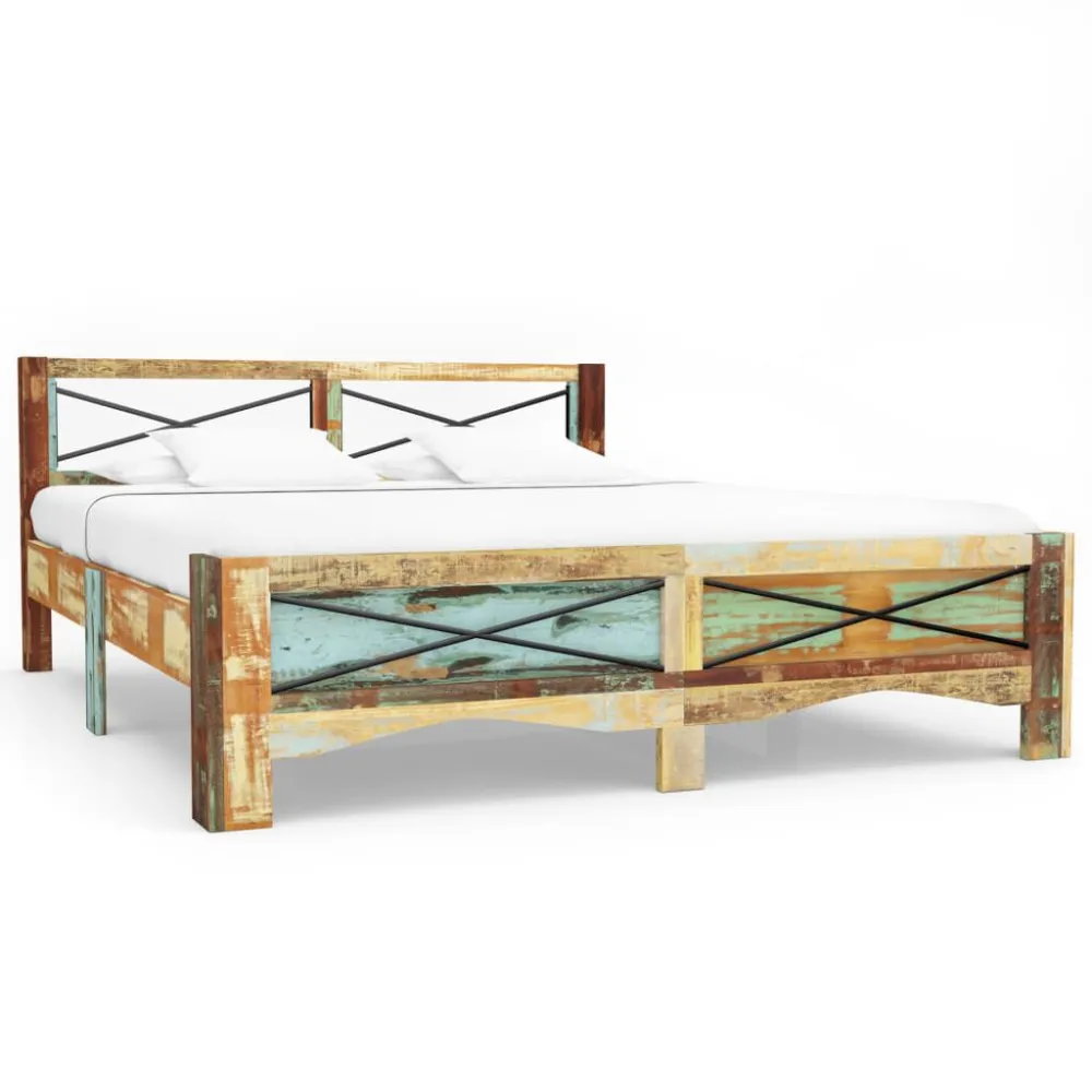 Estrutura de cama madeira recuperada maciç 180x200 cm