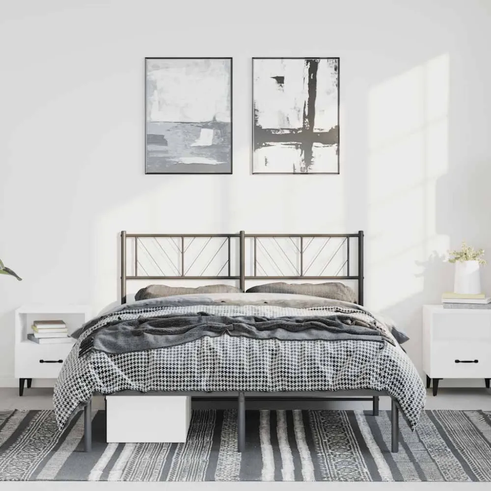 Estrutura de cama em metálico com cabeceira 150x200 cm preto
