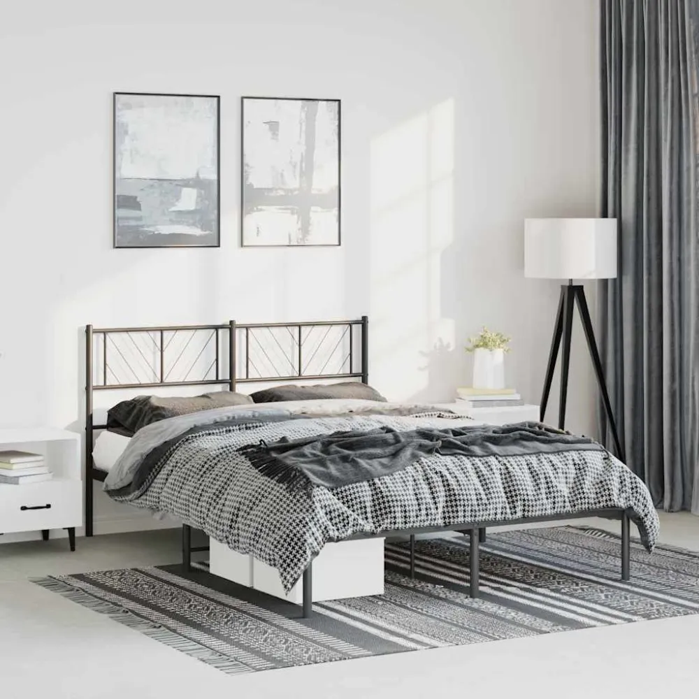 Estrutura de cama em metálico com cabeceira 150x200 cm preto