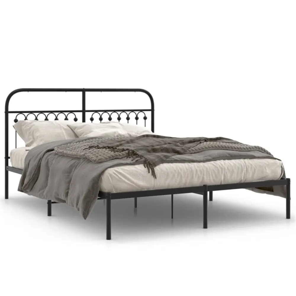 Estrutura de cama em metálico com cabeceira 150x200 cm preto