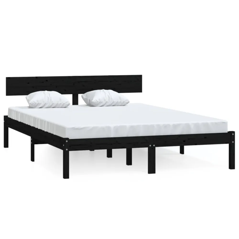 Estrutura cama pequena casal 120x190 cm pinho maciço preto