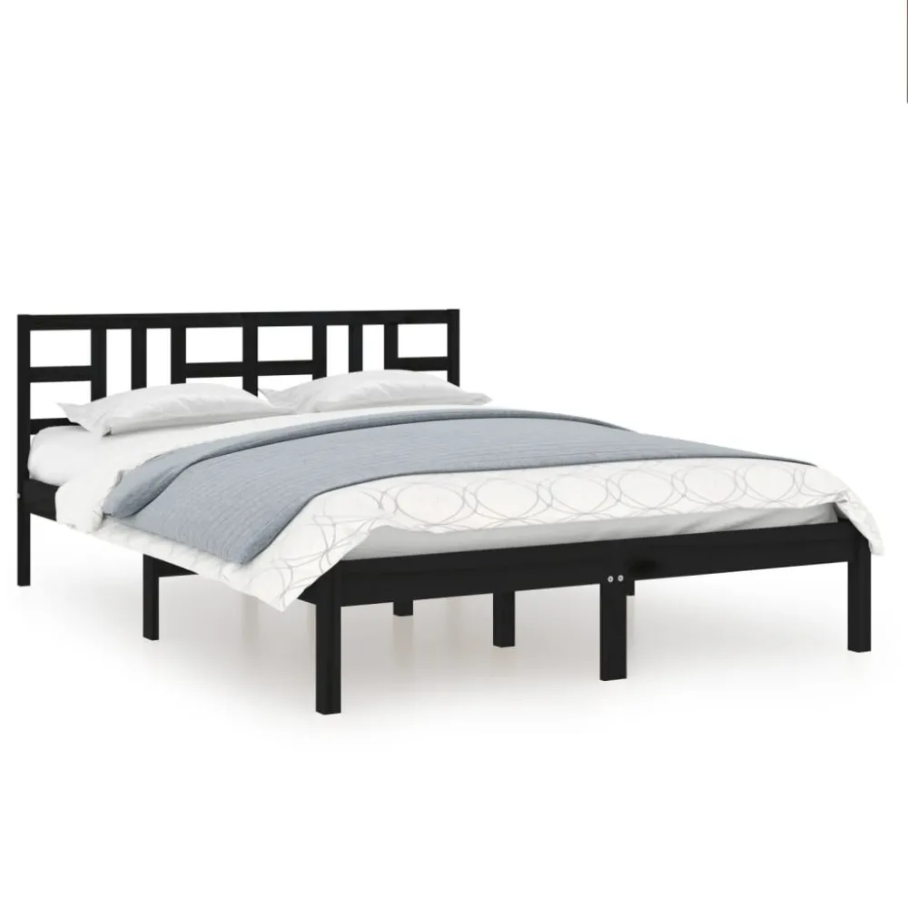 Estrutura cama pequena casal 120x190 cm pinho maciço preto
