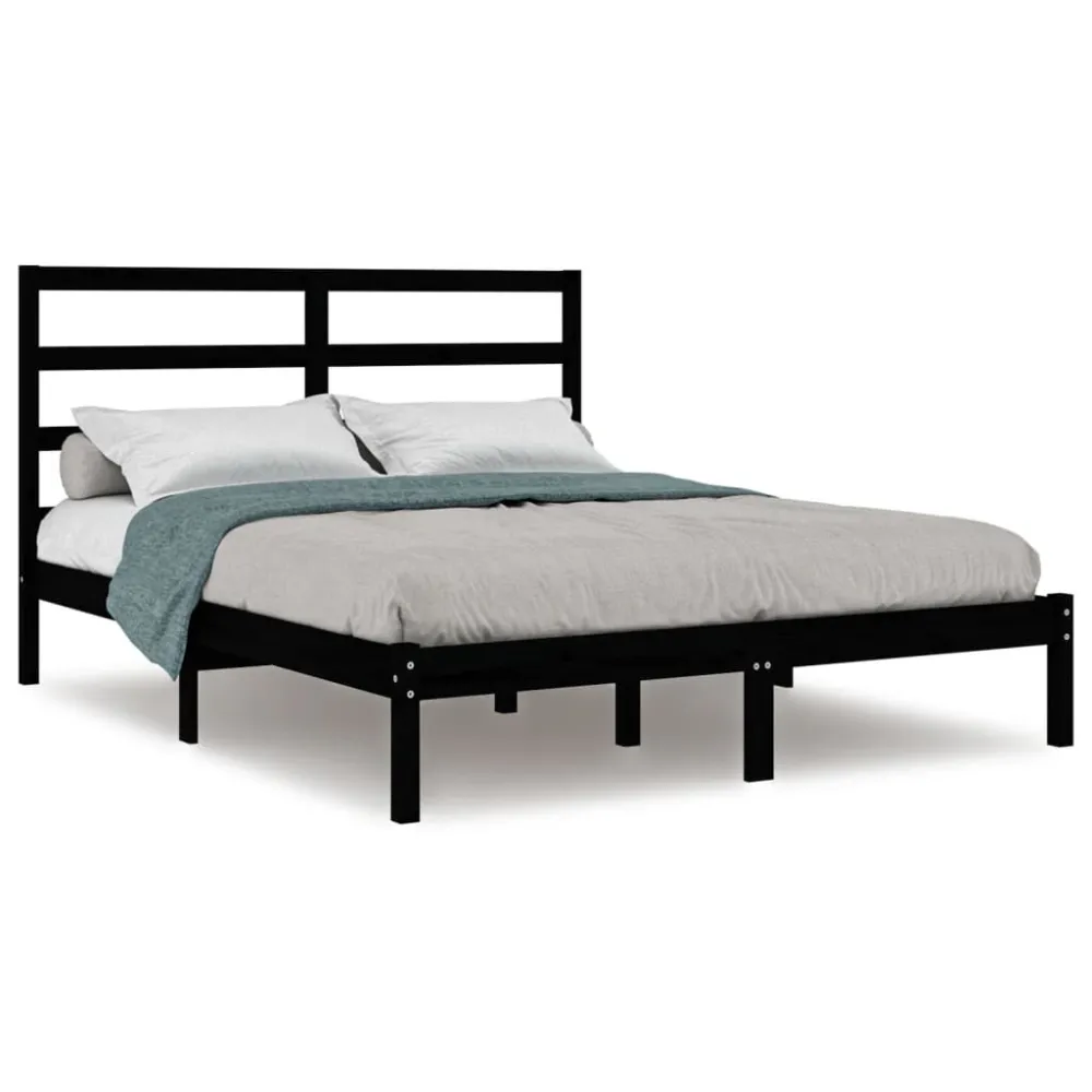 Estrutura cama pequena casal 120x190 cm pinho maciço preto