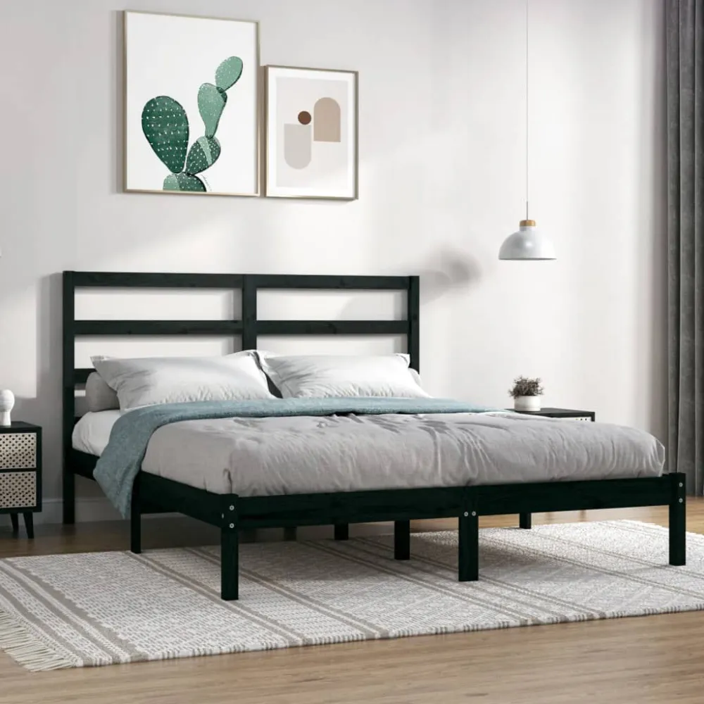 Estrutura cama pequena casal 120x190 cm pinho maciço preto