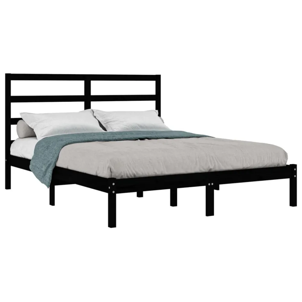 Estrutura cama pequena casal 120x190 cm pinho maciço preto