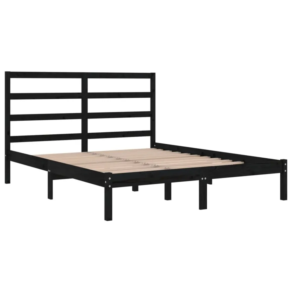 Estrutura cama pequena casal 120x190 cm pinho maciço preto