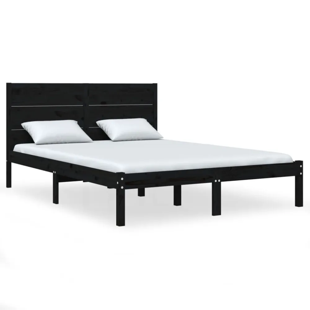 Estrutura cama pequena casal 120x190 cm pinho maciço preto