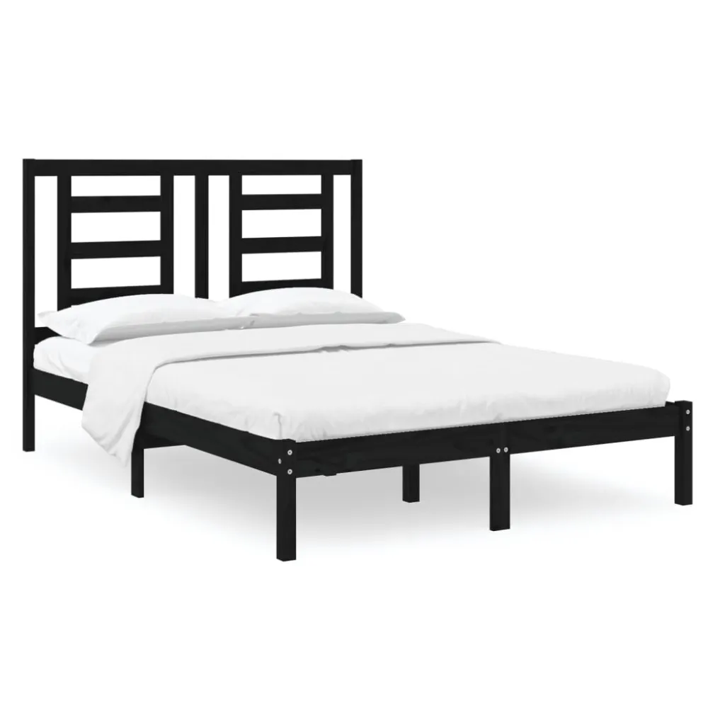 Estrutura cama pequena casal 120x190 cm pinho maciço preto