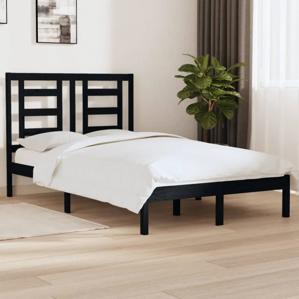 Estrutura cama pequena casal 120x190 cm pinho maciço preto