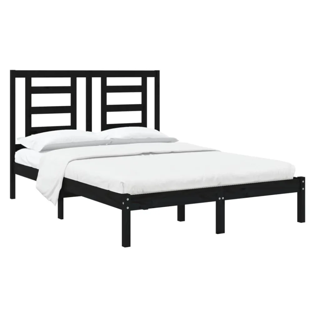 Estrutura cama pequena casal 120x190 cm pinho maciço preto