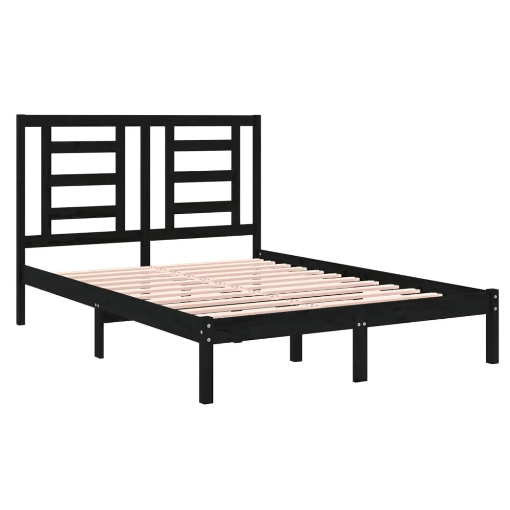 Estrutura cama pequena casal 120x190 cm pinho maciço preto