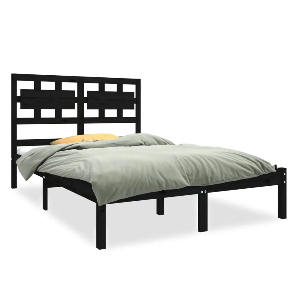 Estrutura cama pequena casal 120x190 cm pinho maciço preto