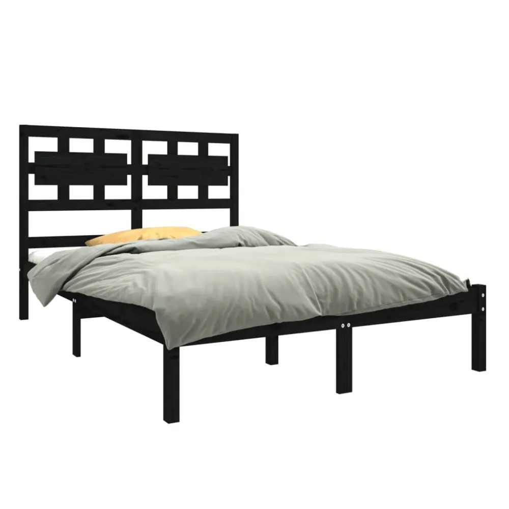 Estrutura cama pequena casal 120x190 cm pinho maciço preto