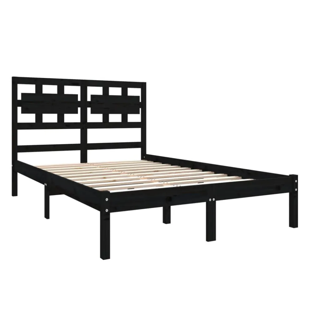 Estrutura cama pequena casal 120x190 cm pinho maciço preto