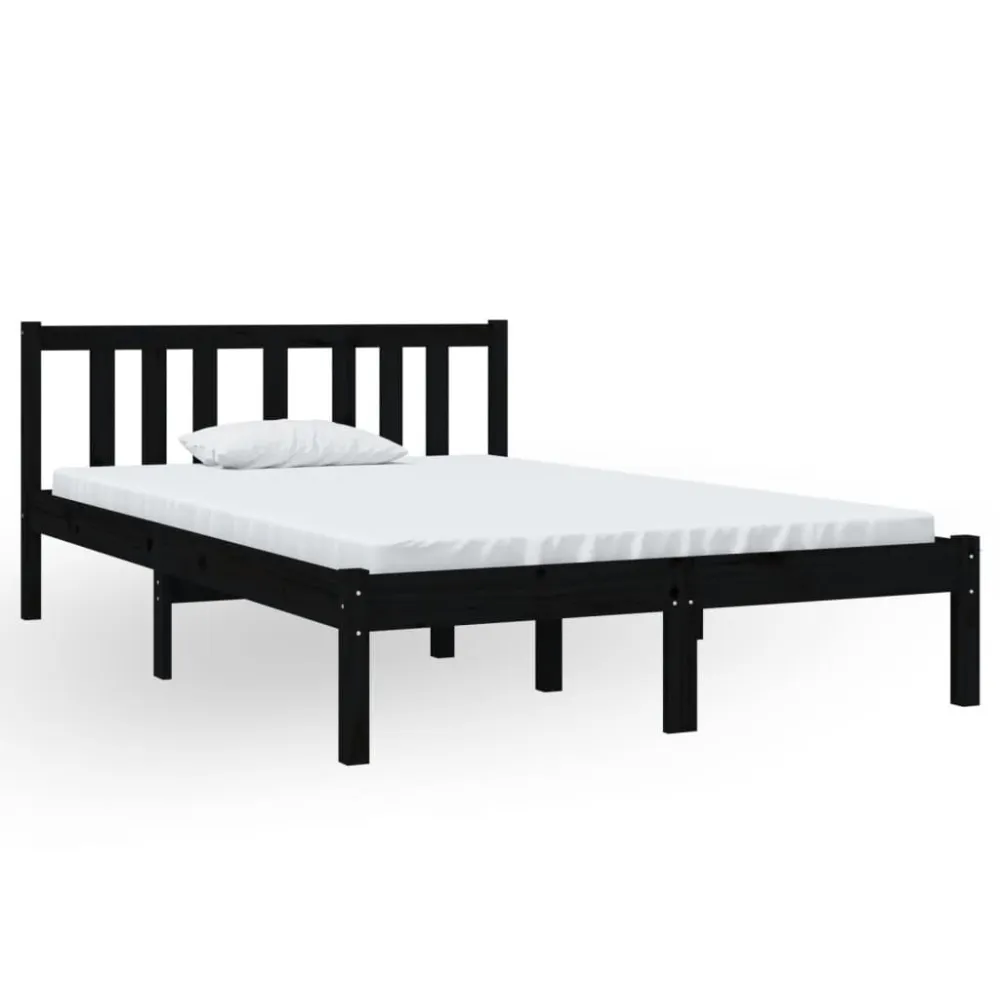 Estrutura cama pequena casal 120x190 cm pinho maciço preto