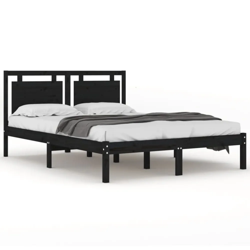 Estrutura cama pequena casal 120x190 cm pinho maciço preto