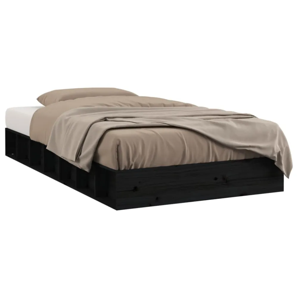 Estrutura cama pequena casal 120x190 cm pinho maciço preto