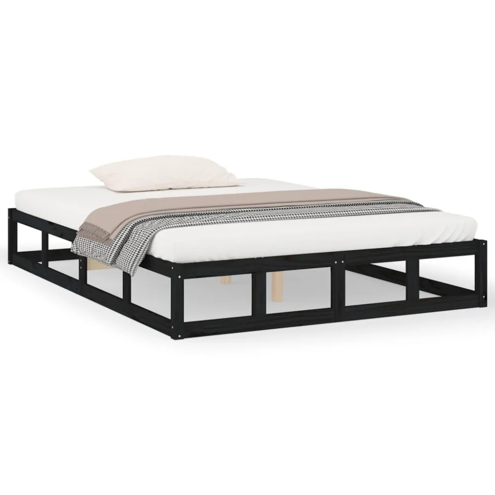 Estrutura cama pequena casal 120x190 cm pinho maciço preto